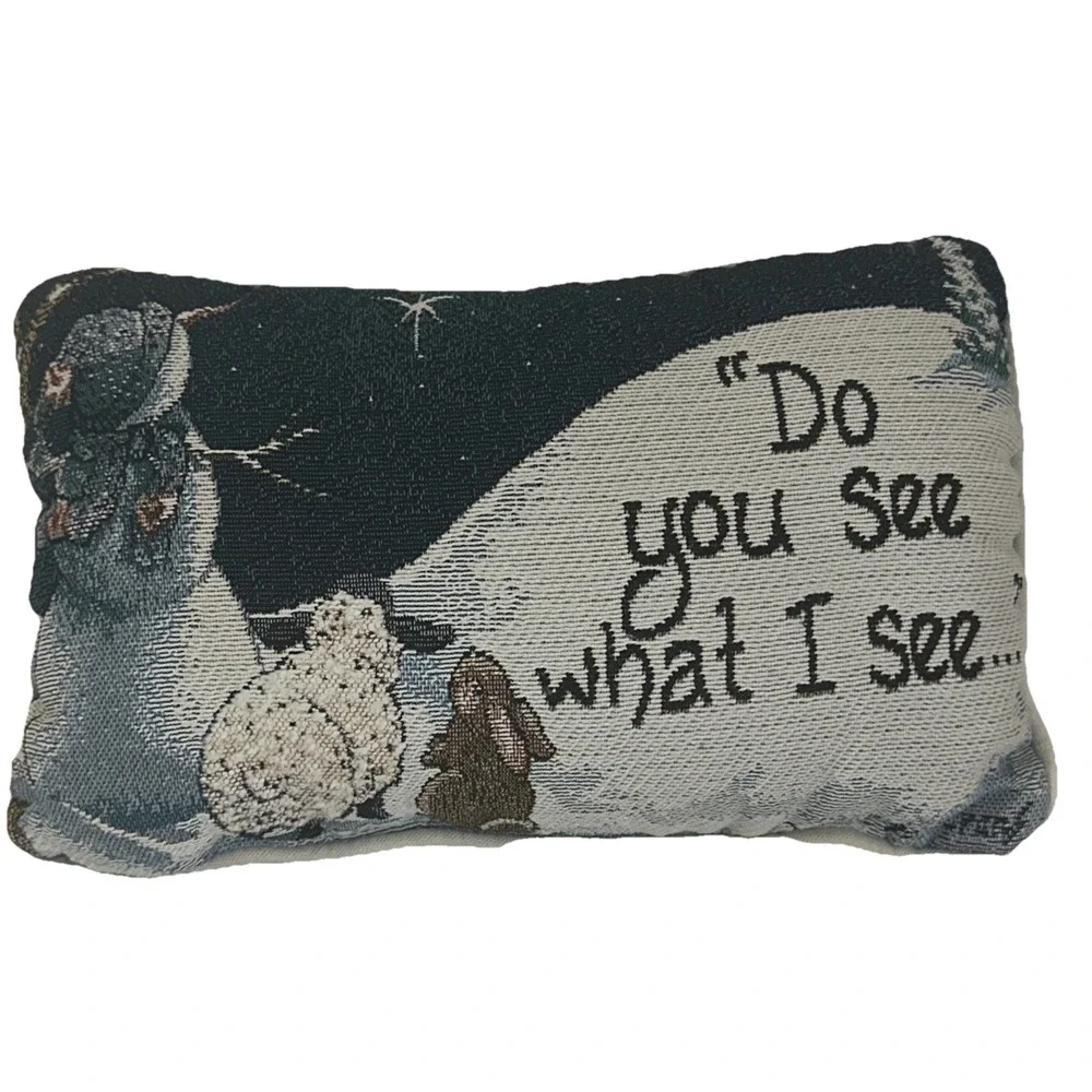 Vintage Tapestry Throw Pillow Decorative Cushion Do You See What I See Signed